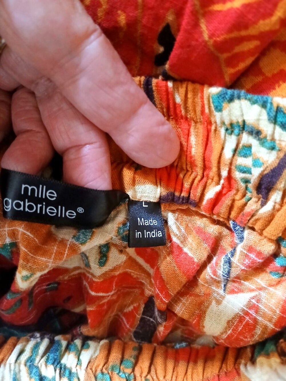 Mlle Gabrielle Elastic Waist Short Skirt L Tropical Boho Resort Made in India - Picture 7 of 7